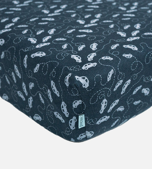 Bamboo Crib Sheets - Cars Ocean Blue