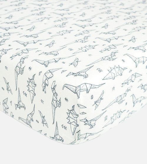 Bamboo Crib Sheets - Dino Dreamy White